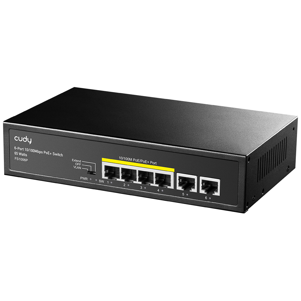 CUDY Cudy FS1006P 4 Port 10/100Mbps 2*FE Uplink VLAN&Extend Mode 250m 60W POE+ Ethernet Switch