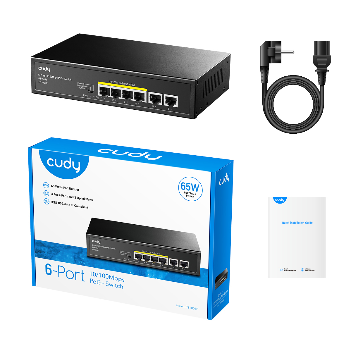 CUDY Cudy FS1006P 4 Port 10/100Mbps 2*FE Uplink VLAN&Extend Mode 250m 60W POE+ Ethernet Switch-61814