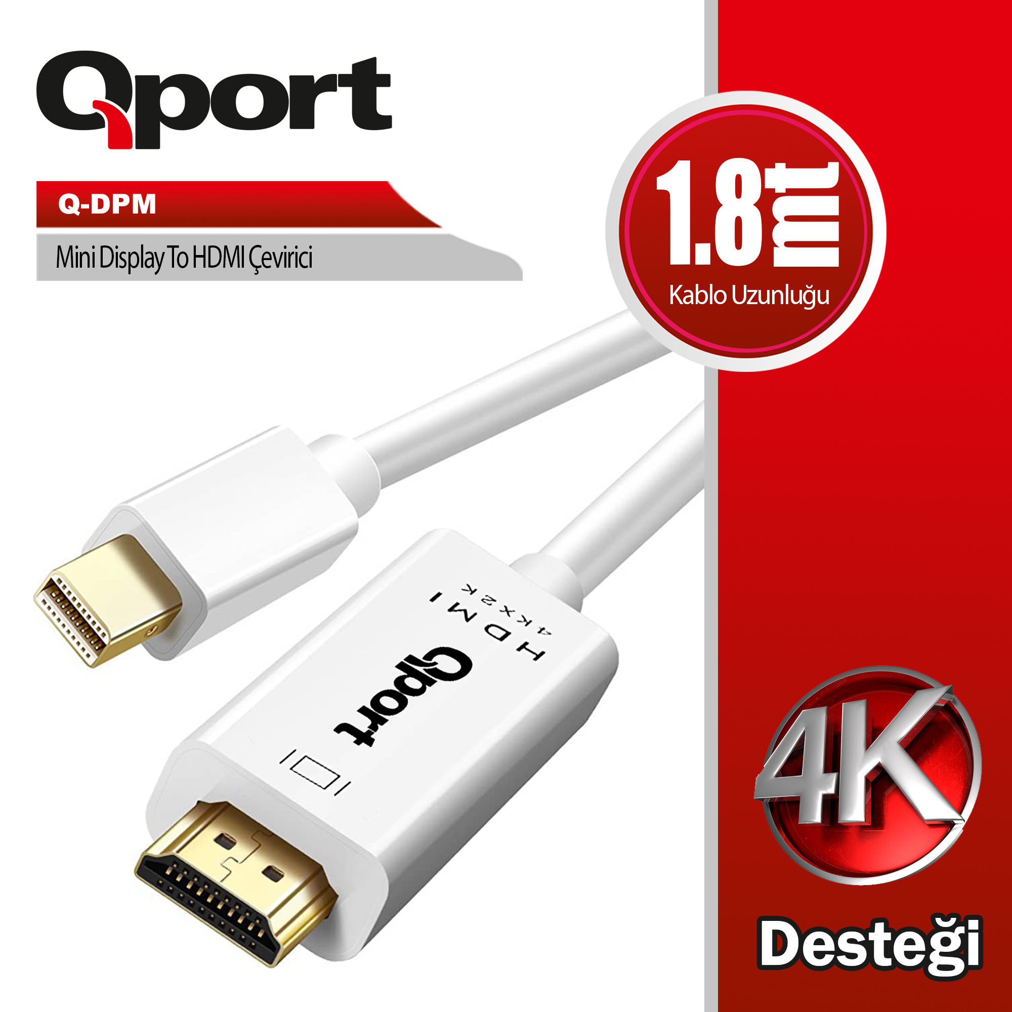 QPORT QPORT (Q-DPM) DISPLAY PORT TO HDMI CEVIRICI 1.8M KABLO