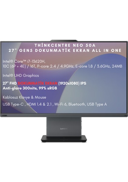 LENOVO LENOVO NEO 50A 27" Multi Touch i7-13620H 16GB 512GB FDOS AIO PC