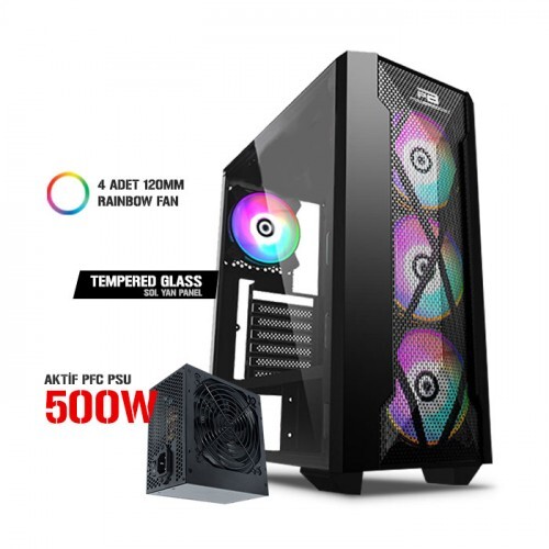 POWERBOOST PowerBoost VK-P1900B 500w USB 3.0 ATX Mesh Panel Fixed Rainbow Fan Siyah Kasa-58865