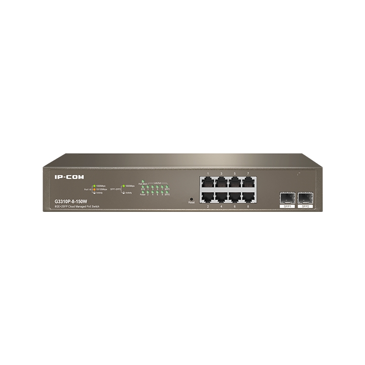 IP-COM  IP-G3310P-8-150W 8 PORT 10/100/1000 8 PORT POE 2 X SFP 150 WATT YONETILEBILIR RACK MOUNT SWITCH