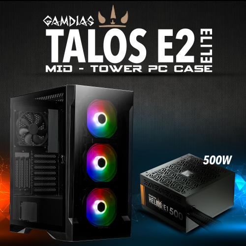 GAMDıAS GAMDIAS TALOS E2 Elite, 500W, Tempered Glass, ARGB, ATX GAMING KASA