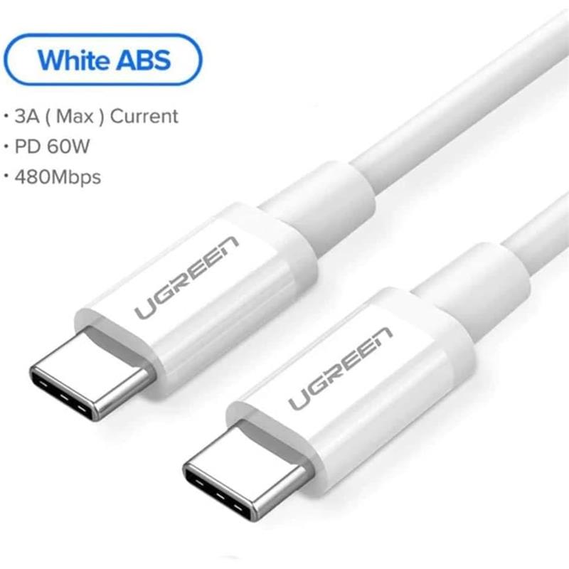 UGREEN UGREEN USB-C 60W 3A QC PD HIZLI ŞARJ KABLOSU 1 MT BEYAZ 60518 -50451