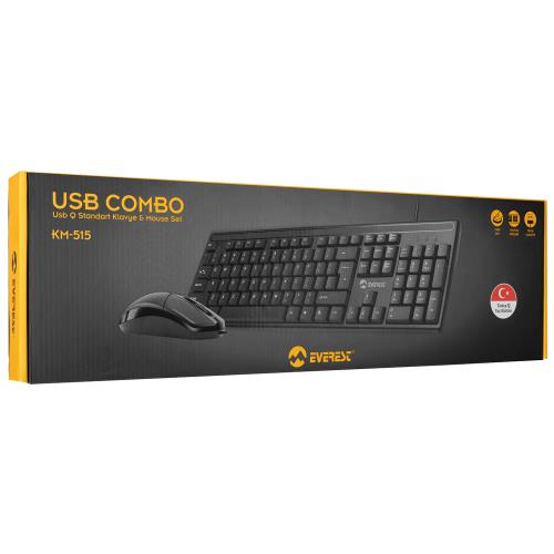 EVEREST EVEREST KM-515, Siyah, Türkçe Q, Kablolu, Klavye Mouse Set-50745