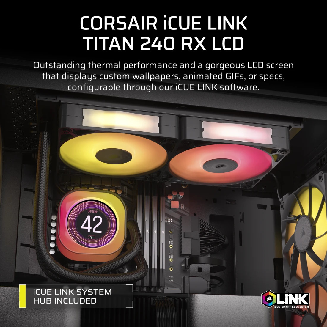 CORSAIR CORSAIR CW-9061022-WW ICUE LINK TITAN 240 RX LCD 240 mm RADYATÖR RGB AYDINLATMA SIVI CPU SOĞUTUCUSU (Intel 1700 Intel 1200 Intel-56461