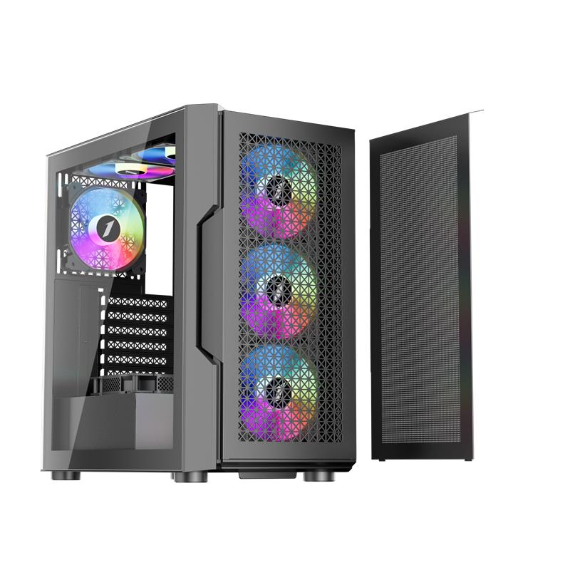 1ST PLAYER 1ST PLAYER TRILOBITE T7 SİYAH 750W 80+ ARGB 4X12CM FAN TEMPERLİ CAM MESH USB 3.0 ATX KASA -49078