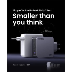 UGREEN UGREEN NEXODE PRO 160W GAN HIZLI ŞARJ CİHAZI 100W KABLOLU TYPE-C QC PD 3XUSB-C 1XUSB-A GRİ 25877 -65345