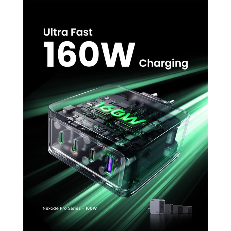 UGREEN UGREEN NEXODE PRO 160W GAN HIZLI ŞARJ CİHAZI 100W KABLOLU TYPE-C QC PD 3XUSB-C 1XUSB-A GRİ 25877 -59246