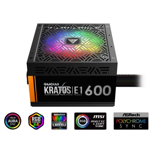 GAMDıAS  GAMDIAS KRATOS E1-600, 600W, RGB, GAMING, ATX, Power Supply (PSU) 