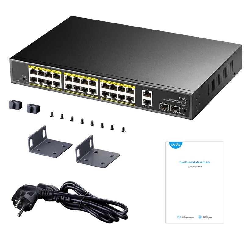 CUDY CUDY GS1026PS2 24 PORT 10/100/1000 24 PORT POE+ 2 PORT UPLINK +2 SFP 300W YONETILEMEZ RACK MOUNT SWITCH-61358