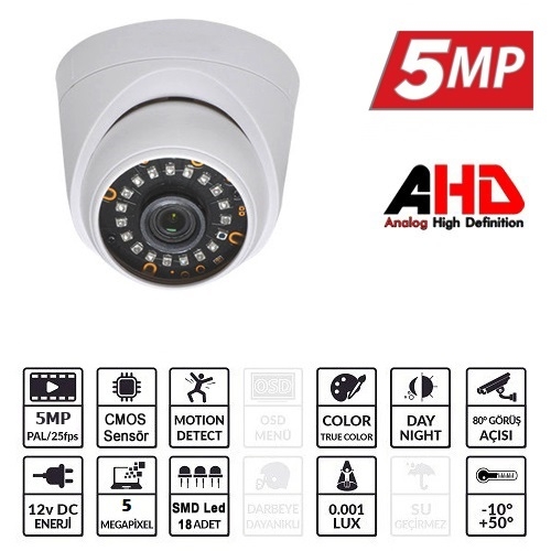 EZCOOL EZCOOL EZ-5025HD 5MP 3.6MM 18SMD AHD DOME