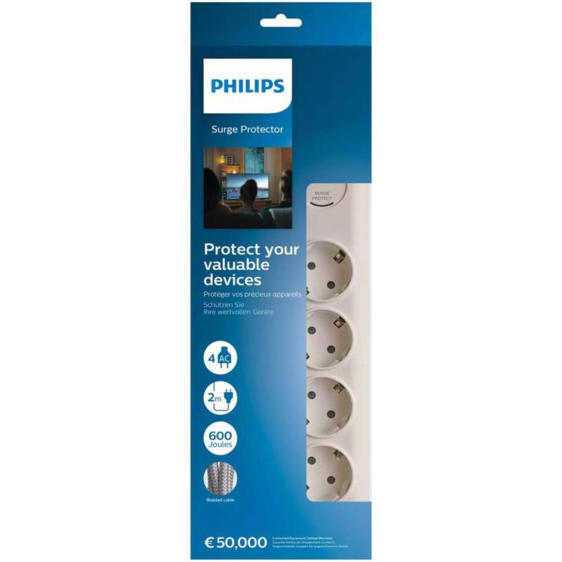PHILIPS PHILIPS SPN7040WA AKIM KORUMALI PRİZ 600J (2MT) 4 LÜ -50352