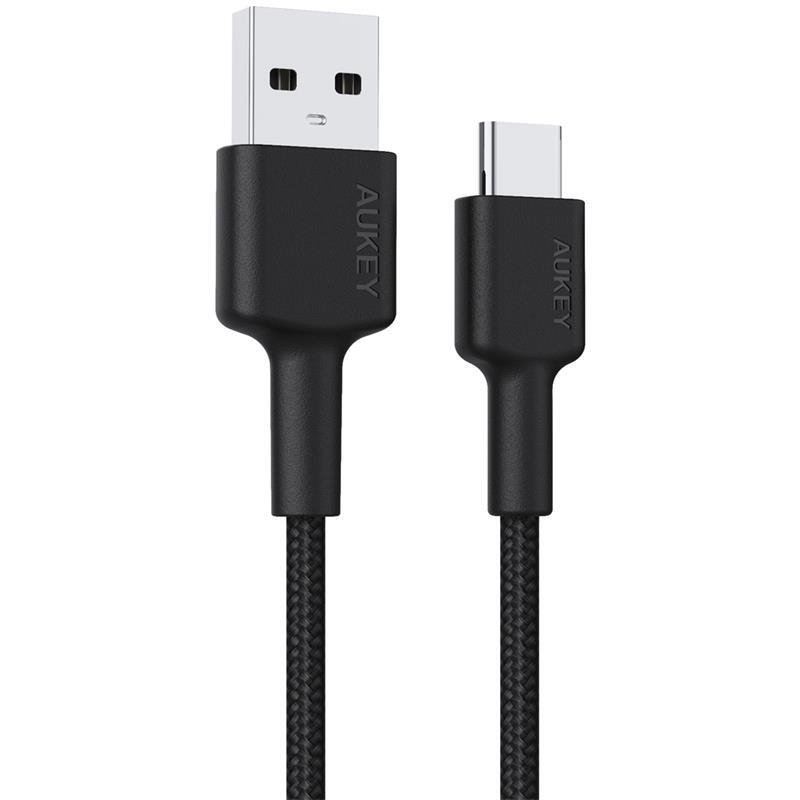 AUKEY AUKEY CB-CD30-BK NAYLON ÖRGÜLÜ USB-A TYPE-C ŞARJ KABLOSU 0.9M 