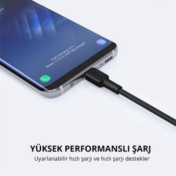 AUKEY CB-CD30-BK NAYLON ÖRGÜLÜ USB-A TYPE-C ŞARJ KABLOSU 0.9M 