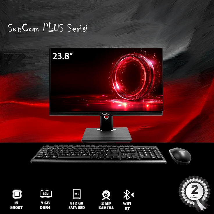 SUNCOM SUNCOM PLUS 8G-P01 I5-8500T 8GB 512 SSD 23.8" FHD NONTOUCH FREE-DOS SIYAH ALL IN ONE PC