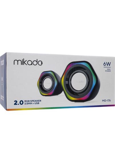 MIKADO MD-176, 6W, 1+1, Masaüstü, RGB Aydınlatma, USB, Siyah Kasa, Speaker