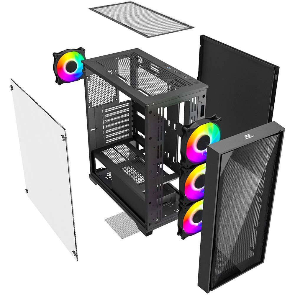 POWERBOOST PowerBoost PB-P711B USB 3.0 Mesh ARGB Fanlı Gaming Siyah Kasa-58491