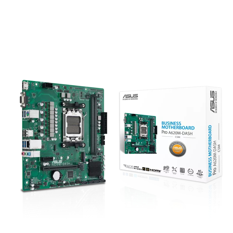 ASUS ASUS PRO A620M-DASH-CSM AMD A620 AM5 DDR5 6400 HDMI VGA M2 USB3.2 mATX DASH destekli network bağlantısı ASUS 5X PROTECTION III