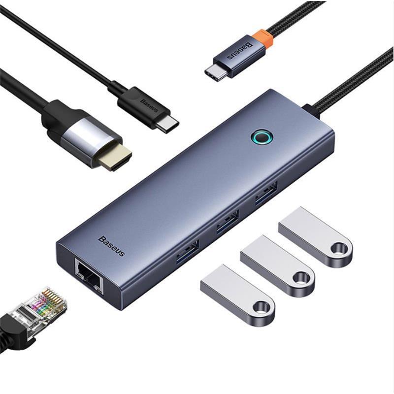 BASEUS BASEUS ULTRA JOY 6IN1 MULTI GRI TYPE-C HUB G�R��:TYPE-C �IKI�:USB X3, TYPE-C X1, HDMI X1, RJ45 X1 B00052807813-00 -56918