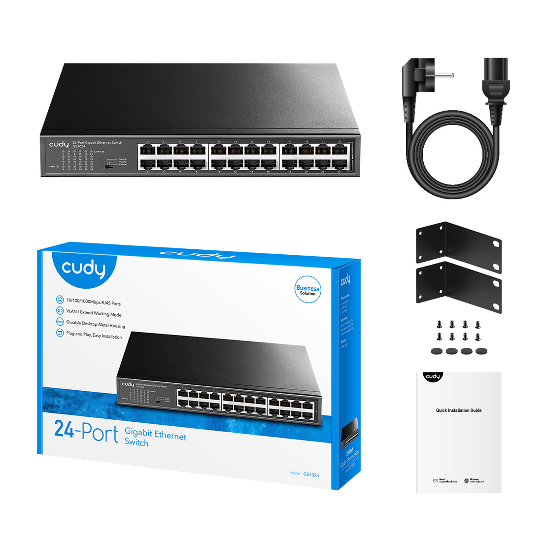 CUDY Cudy GS1024 24 Port 10/100/1000Mbps VLAN&Extend Mode 11" Rock-Mount Çelik Gigabit Ethernet Switch-62648