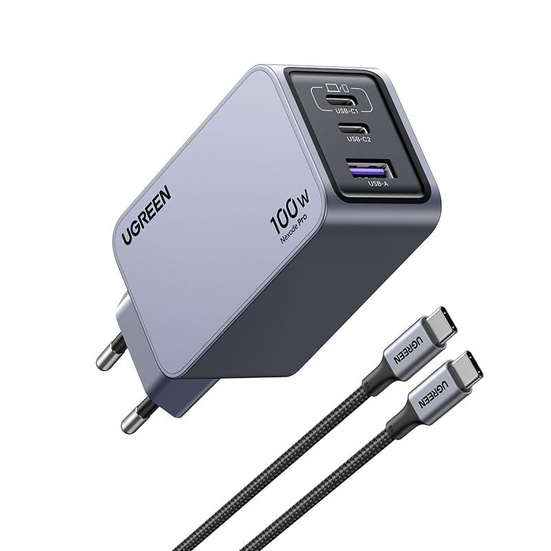 UGREEN UGREEN NEXODE PRO 100W GAN HIZLI ŞARJ CİHAZI TYPE-C QC PD 2XUSB-C, 1XUSB-A UZAY GRİSİ 25874 