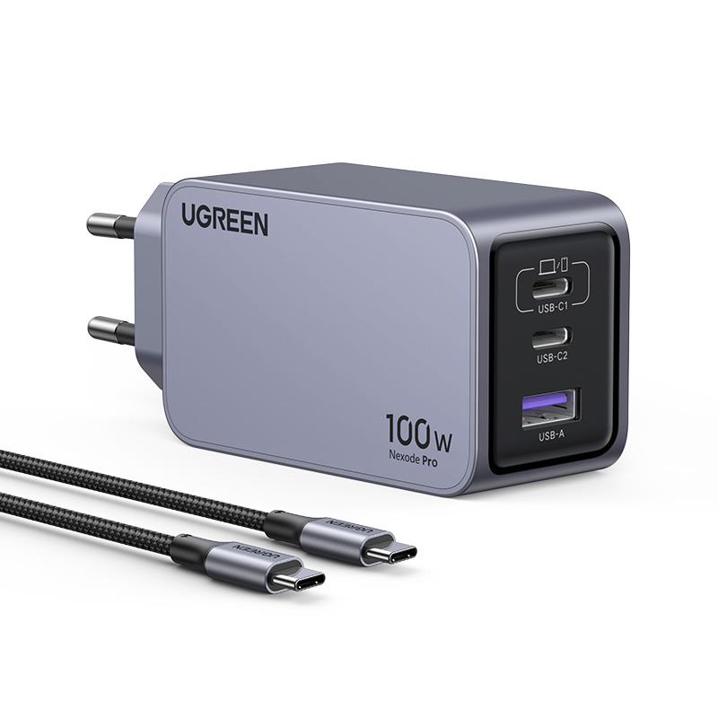 UGREEN UGREEN NEXODE PRO 100W GAN HIZLI ŞARJ CİHAZI TYPE-C QC PD 2XUSB-C, 1XUSB-A UZAY GRİSİ 25874 -50488