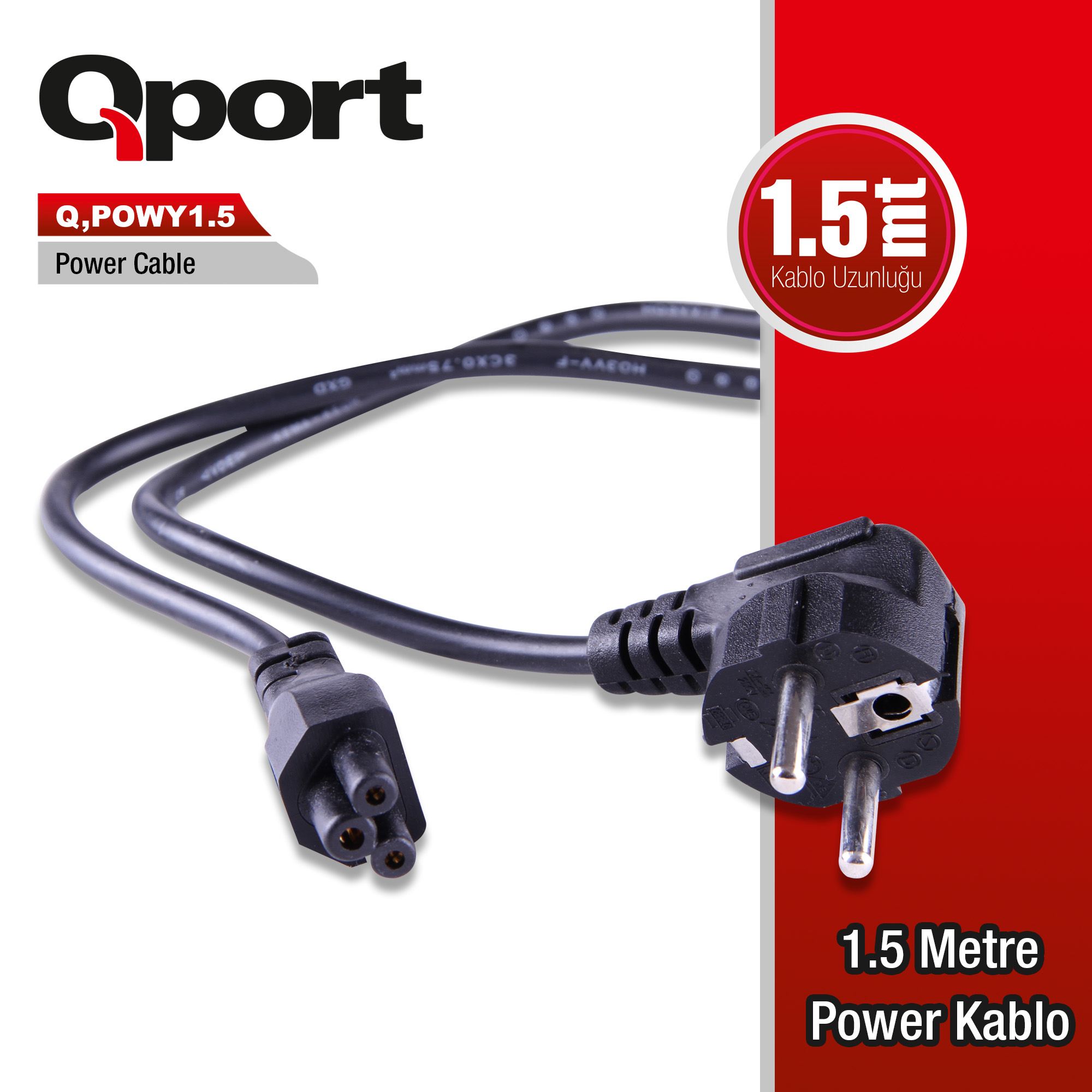 Q-POWY1_5 QPORT Q-POWY1.5 1.5 METRE NOTEBOOK POWER KABLOSU