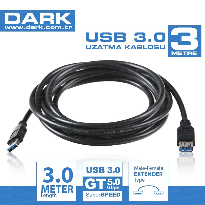 DARK Dark DK-CB-USB3EXTL300 3m USB 3.0 Uzatma Kablosu