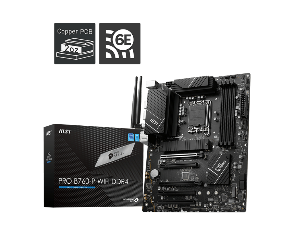 MSI MB PRO PRO B760-P WIFI DDR4 SOKET 1700 DDR4 5333MHZ (OC) PCI-E Gen4 3X M.2 USB3.2 DP HDMI 1x2.5G LAN WI-FI 6E ATX
