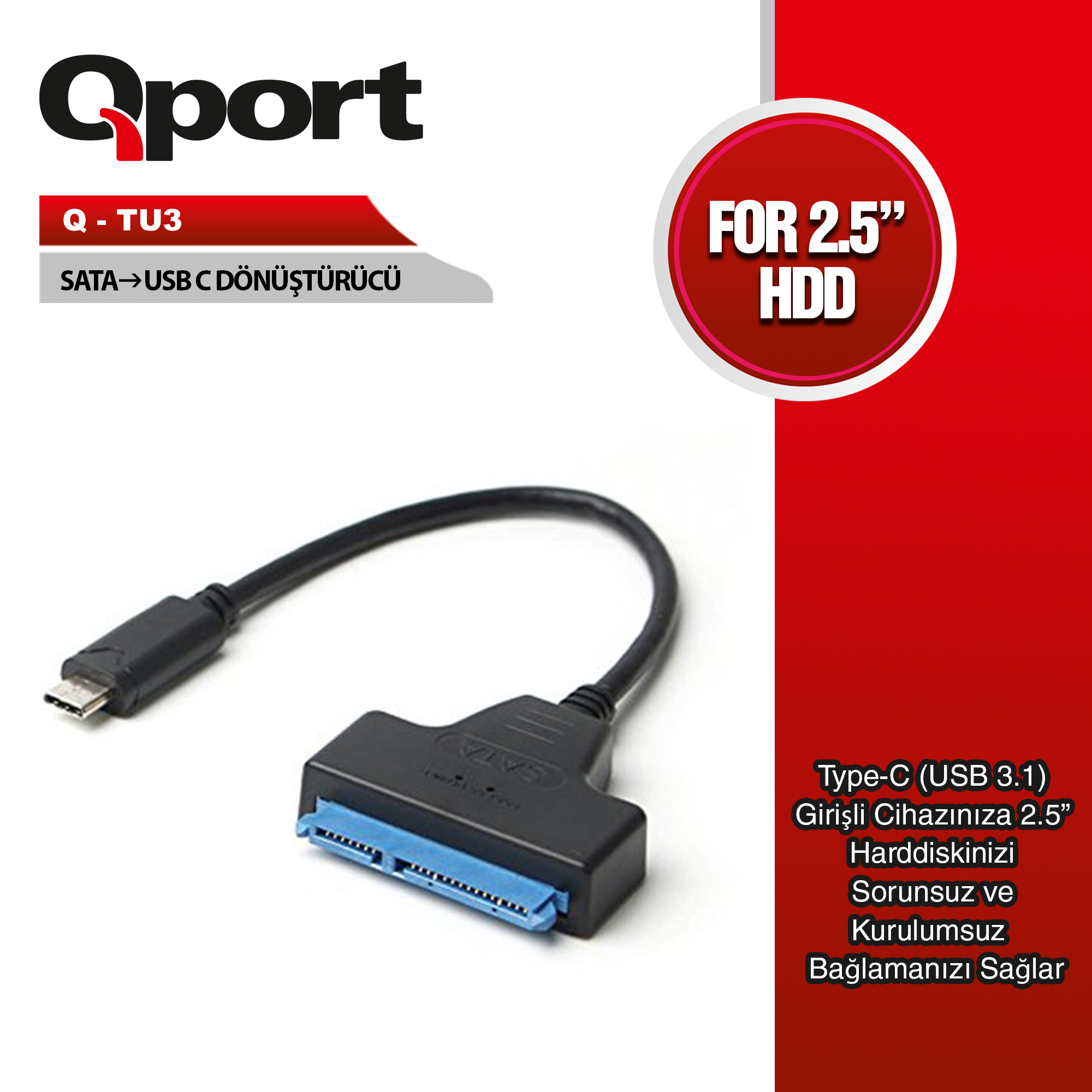 QPORT (Q-TU3) USB3.1 TYPE-C TO SATA CEVIRICI