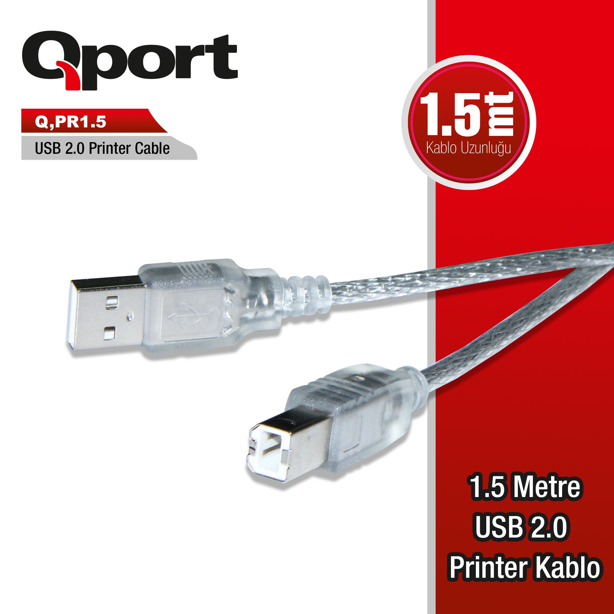 QPORT Q-PR1_5 QPORT Q-PR1.5 USB 2.0 1.5 METRE PRİNTER KABLOSU