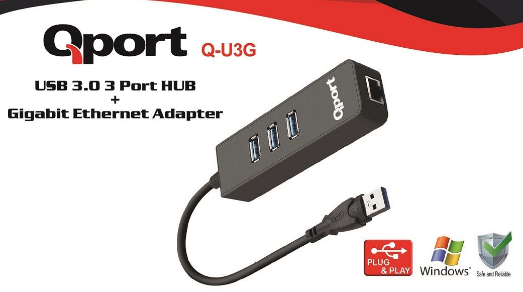 QPORT 3 PORT USB 3.0 ÇOKLAYICI & GIGABIT ETHERNET ADAPTOR Q-U3G