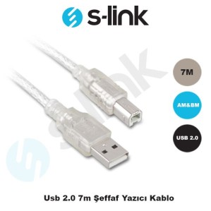 S-LINK SL-U2007 7 Metre USB 2.0 Şeffaf Yazıcı Kablosu