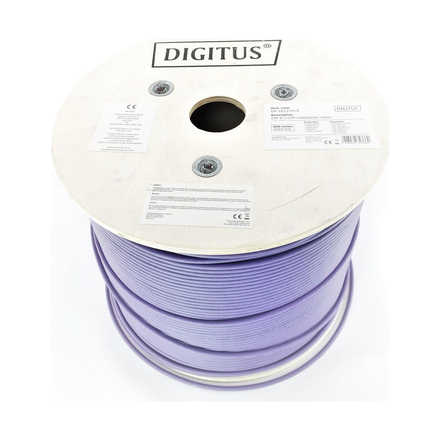 DIGITUS CAT 6 U-UTP250 MHz Eca (EN 50575) , AWG 23/1, 500 m drum, simplex, color DK-1613-VH-5
