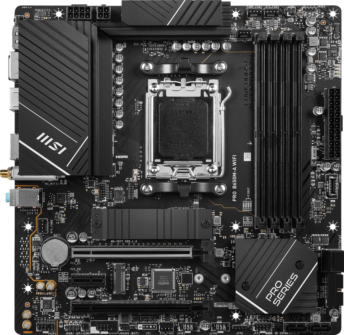 MSI MB PRO B650M-A WIFI AM5 DDR5 6400MHZ (OC) HDMI DP M.2 USB3.2 2.5G LAN WIFI 6E mATX
