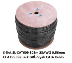 S-LINK 305m 23AWG 0.56mm CCA Double Jack GRİ+Siyah CAT6 Kablo SL-CAT609
