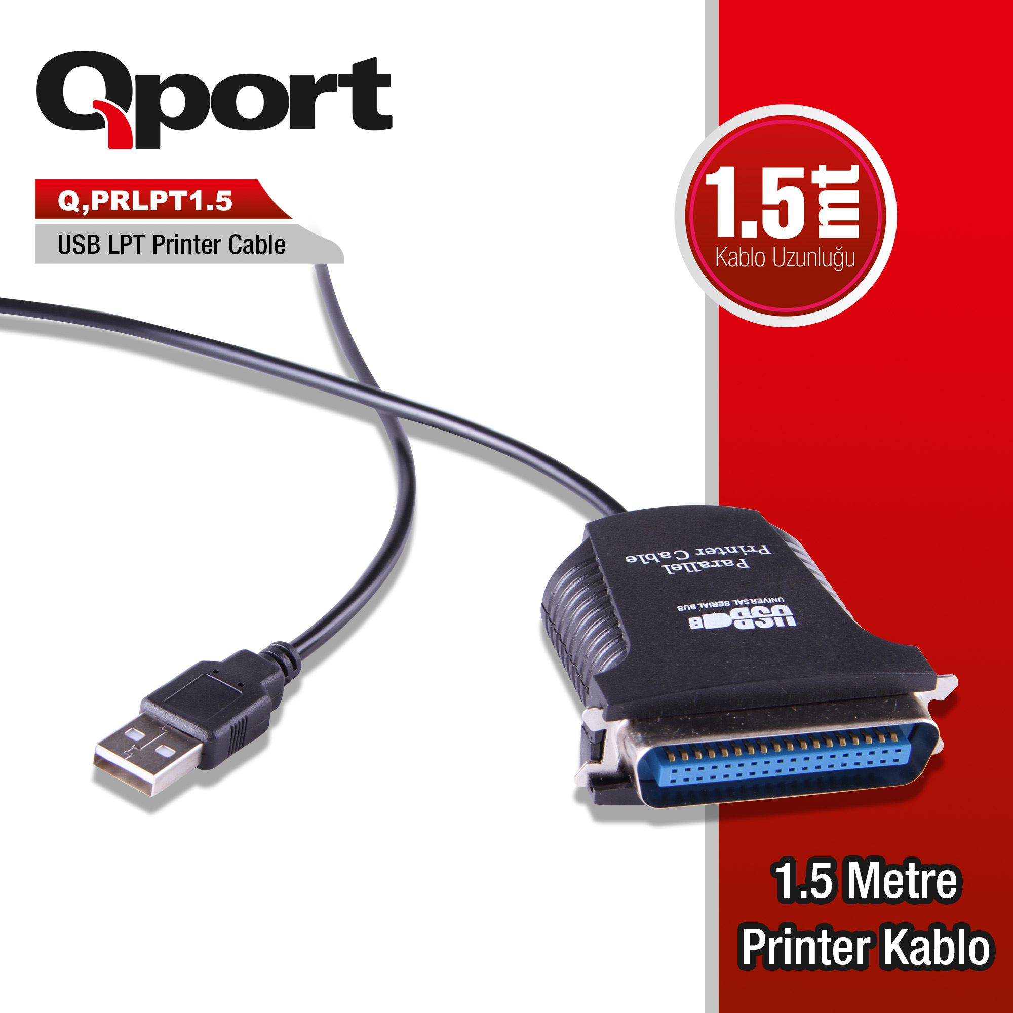 QPORT Q-PRLPT1_5 QPORT Q-PRLPT1.5 USB/LPT DÖNÜŞTÜRÜCÜ 1.5 METRE PRİNTER KABLOSU