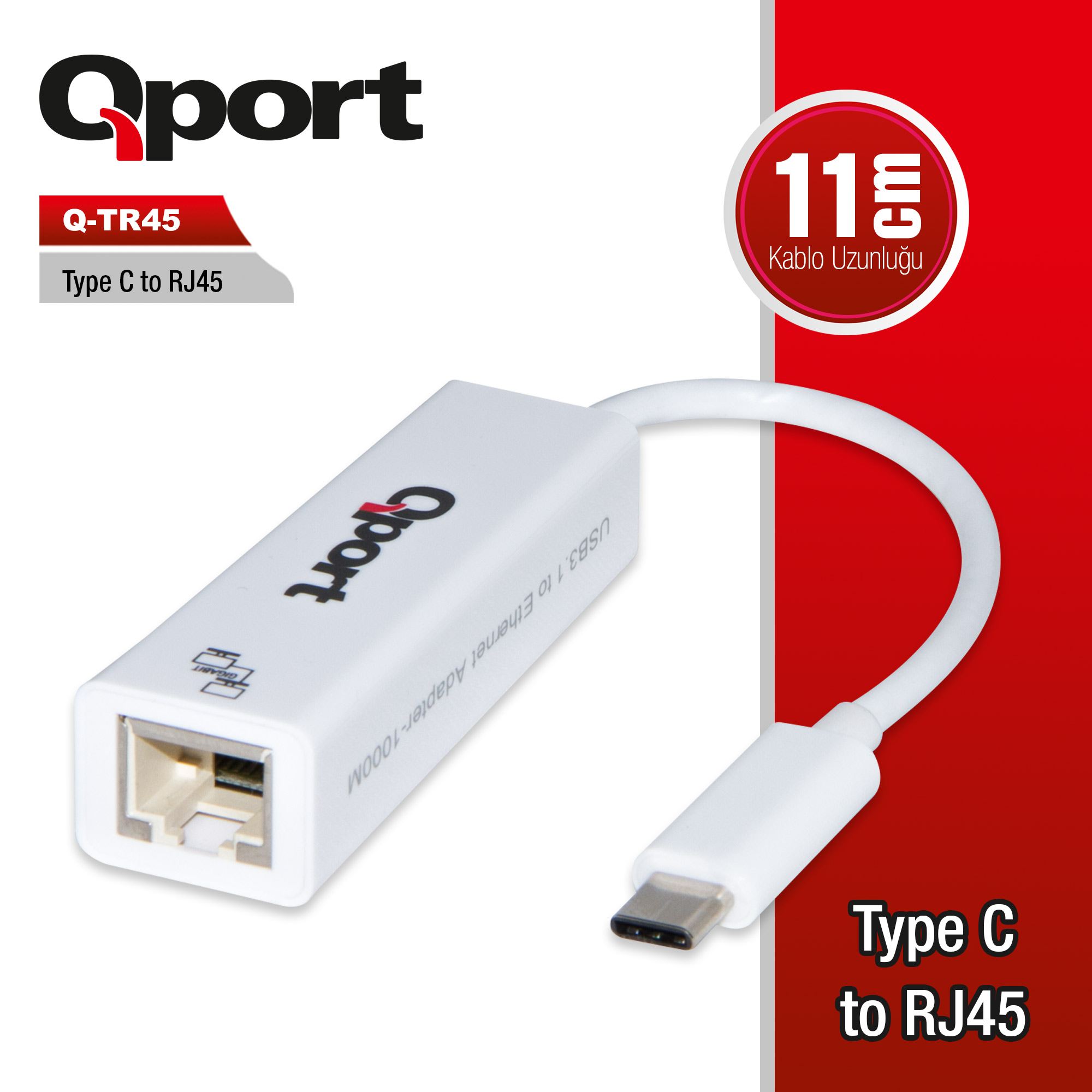 QPORT Q-TR45 Q-TR45 TYPE-C TO RJ45 (GİGABİT) NETWORK CONVERTER (ÇEVİRİCİ DÖNÜŞTÜRÜCÜ)