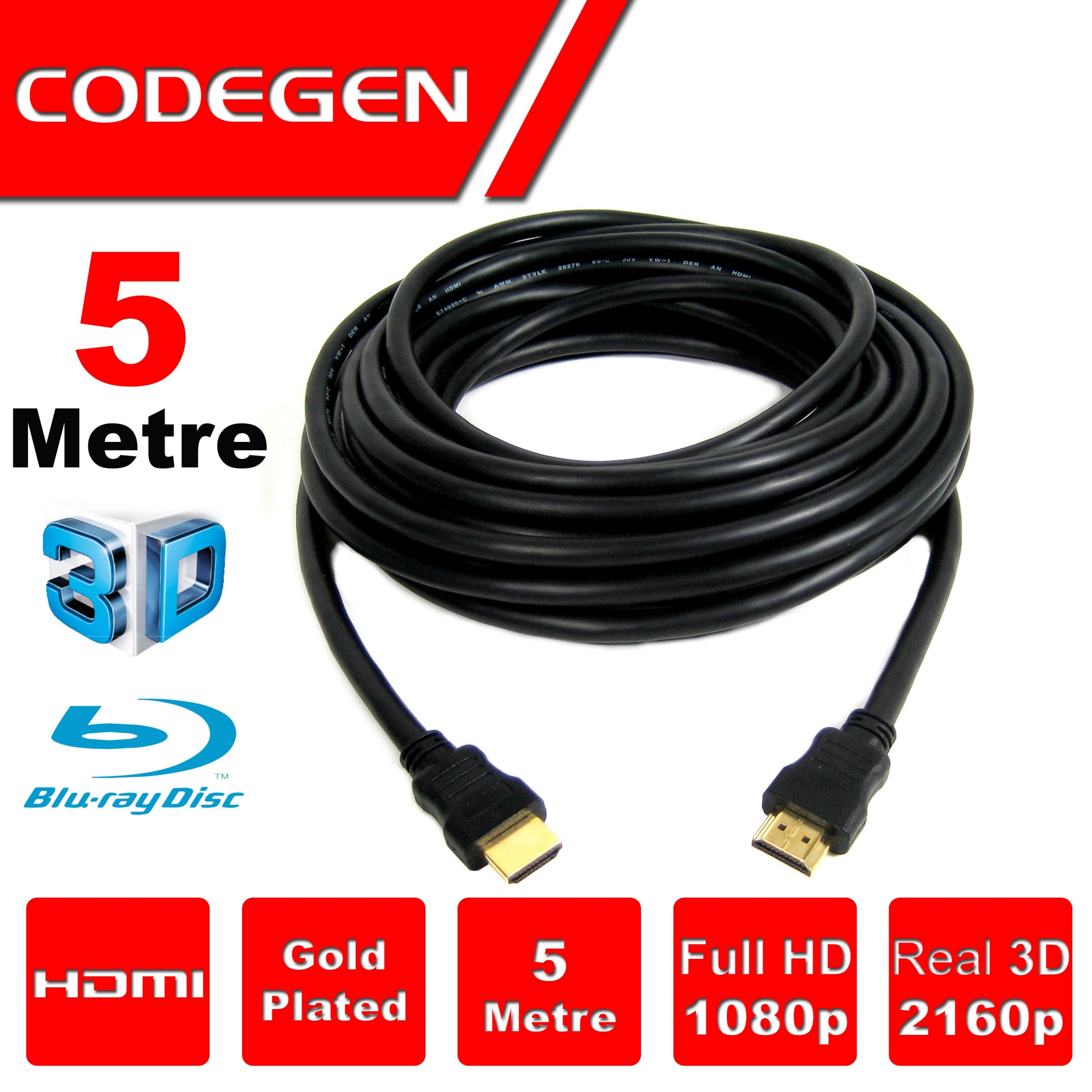 CODEGEN CPS50 5 Metre HDMI v1.4 5 mt, 3D, Ağ Destekli, Altın Uçlu HDMI Kablo