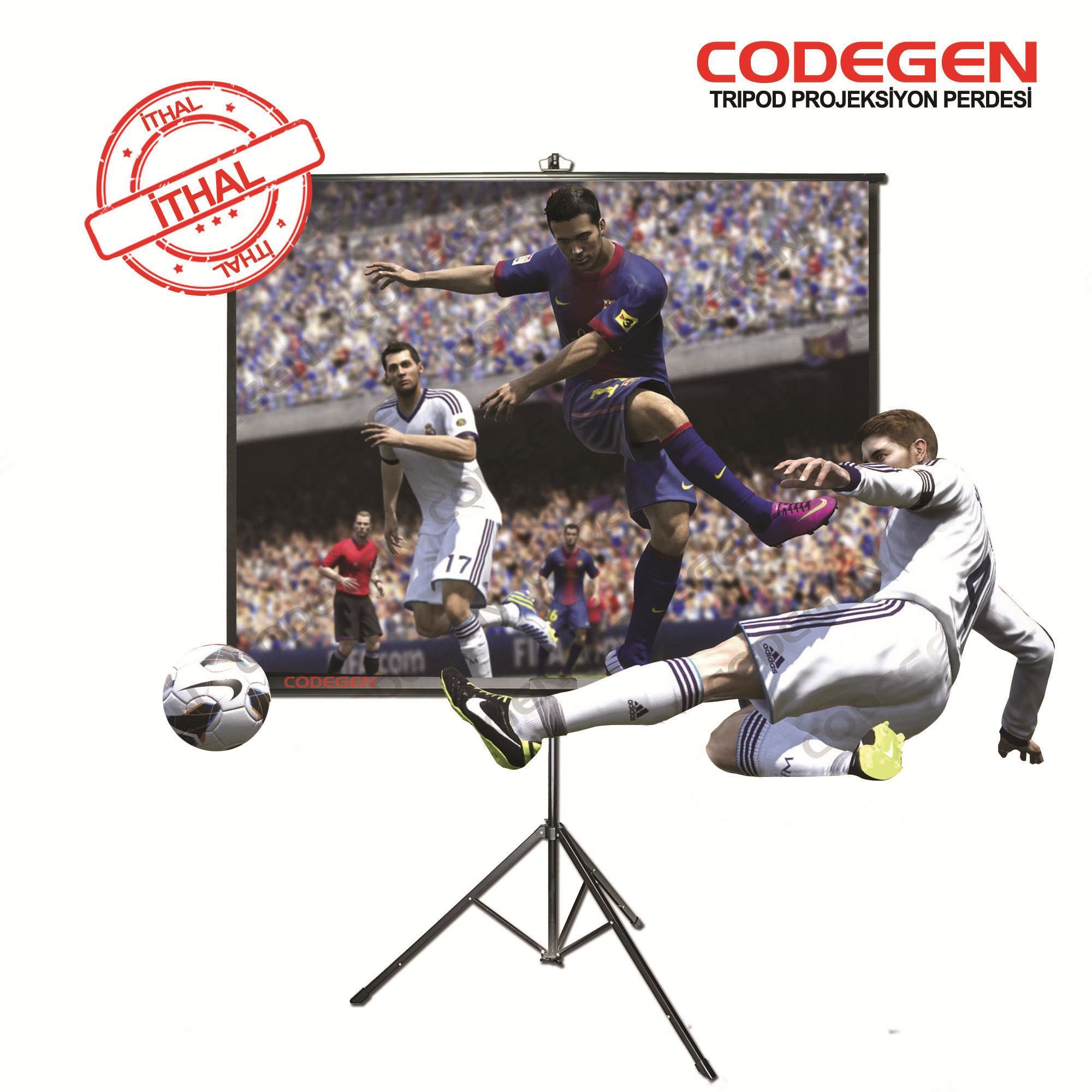 CODEGEN COD-TX-18 180x180 Tripod İthal Projeksiyon Perdesi (Arkası Siyah Fonlu)