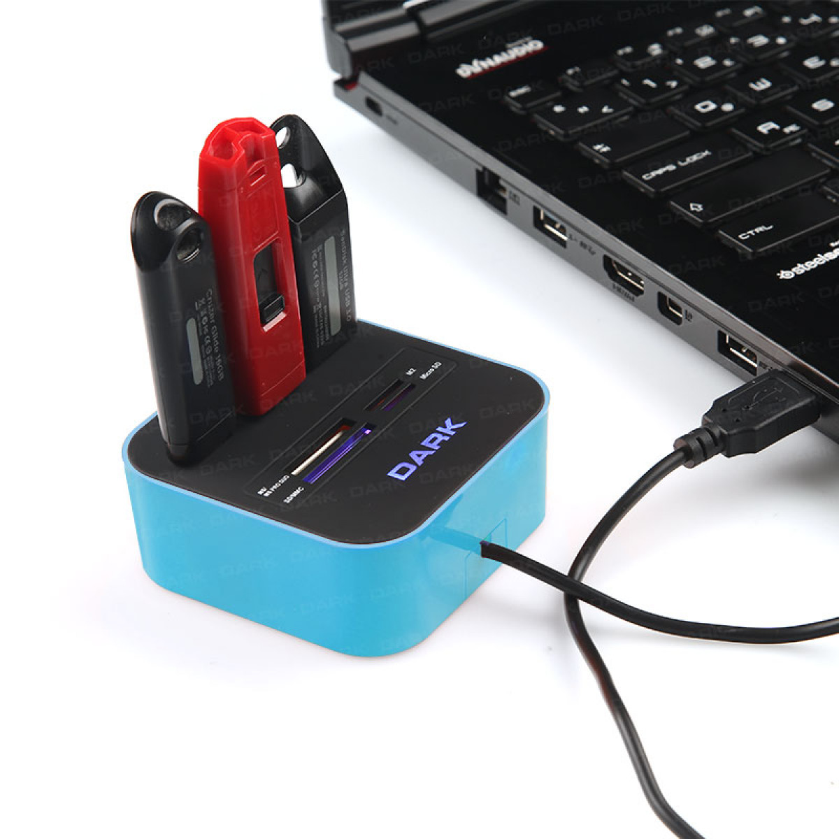 DARK DK-AC-UCR202BL USB 2.0 Multi Kart Okuyucu + 3 x USB 2.0 HUB Mavi-21165