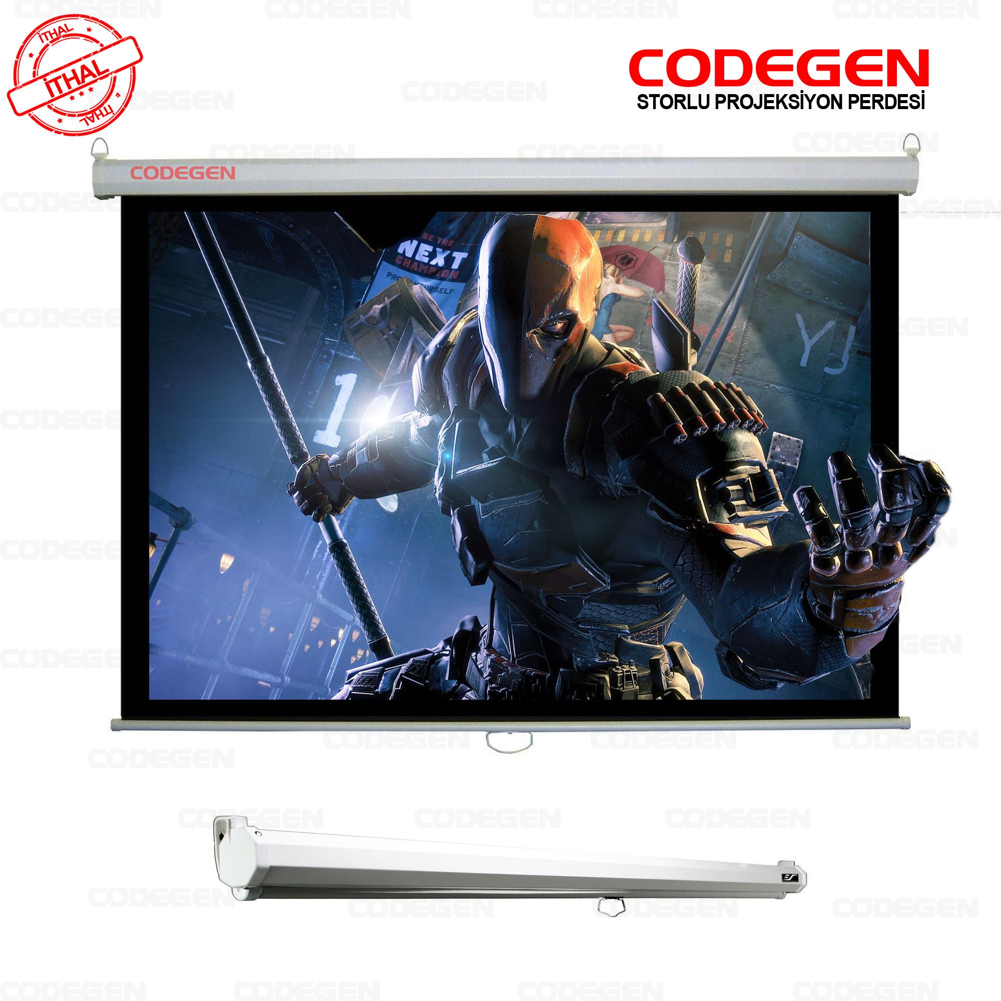 COD-AX-24 240x200 Storlu İthal Projeksiyon Perdesi (Arkası Siyah Fonlu)