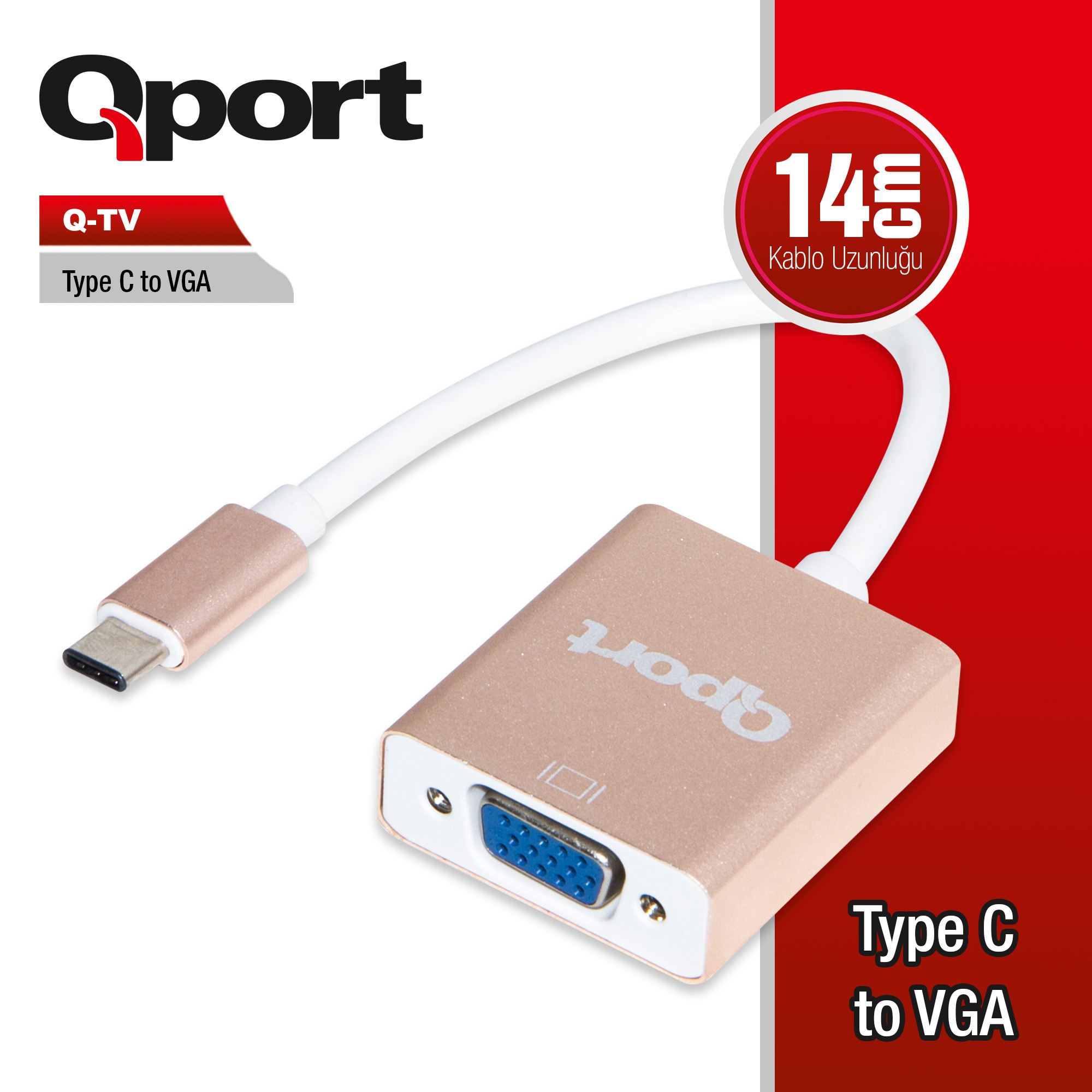QPORT Q-TV Q-TV TYPE-C (M) TO VGA (F) 1920*1080P 60 HZ CONVERTER ÇEVİRİCİ DÖNÜŞTÜRÜCÜ