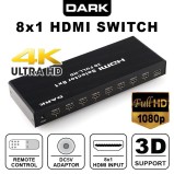 DARK DK-HD-SW8X1 8 Giriş 1 Çıkışlı Uzaktan Kumandalı Full Hd HDMI Switch