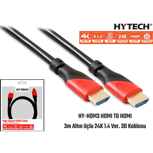 HYTECH HDMI TO HDMI 3m Altın Uçlu 24K 1.4 Ver. 3D Kablosu HY-HDM3