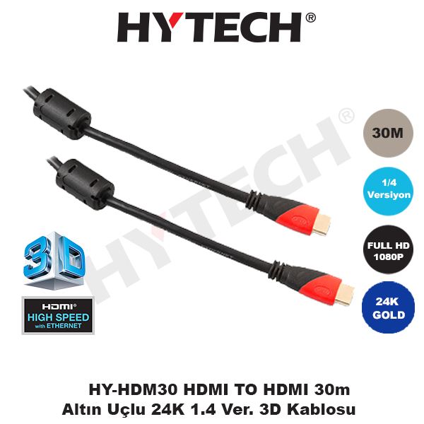 HYTECH HDMI TO HDMI 30m Altın Uçlu 24K 1.4 Ver. 3D Kablosu HY-HDM30