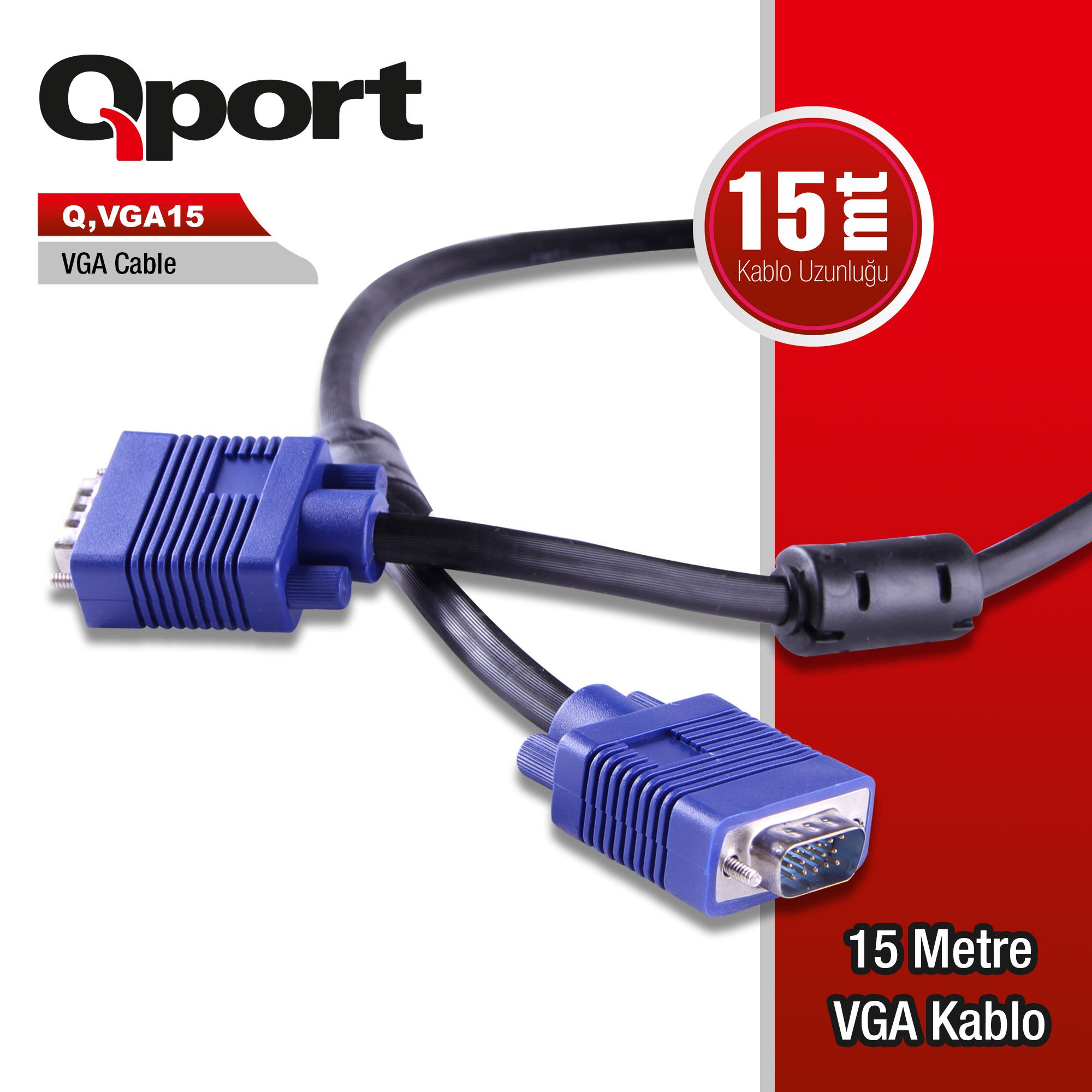 QPORT Q-VGA15 QPORT Q-VGA15 15 PİN FİTRELİ 15 METRE ERKEK ERKEK MONİTÖR KABLO