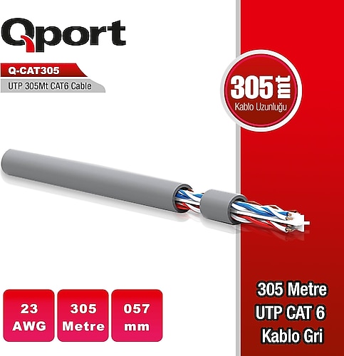 QPORT Q-CAT6 Q-CAT6 305 METRE UTP 23AWG 0,57MM NETWORK AĞ KABLOSU