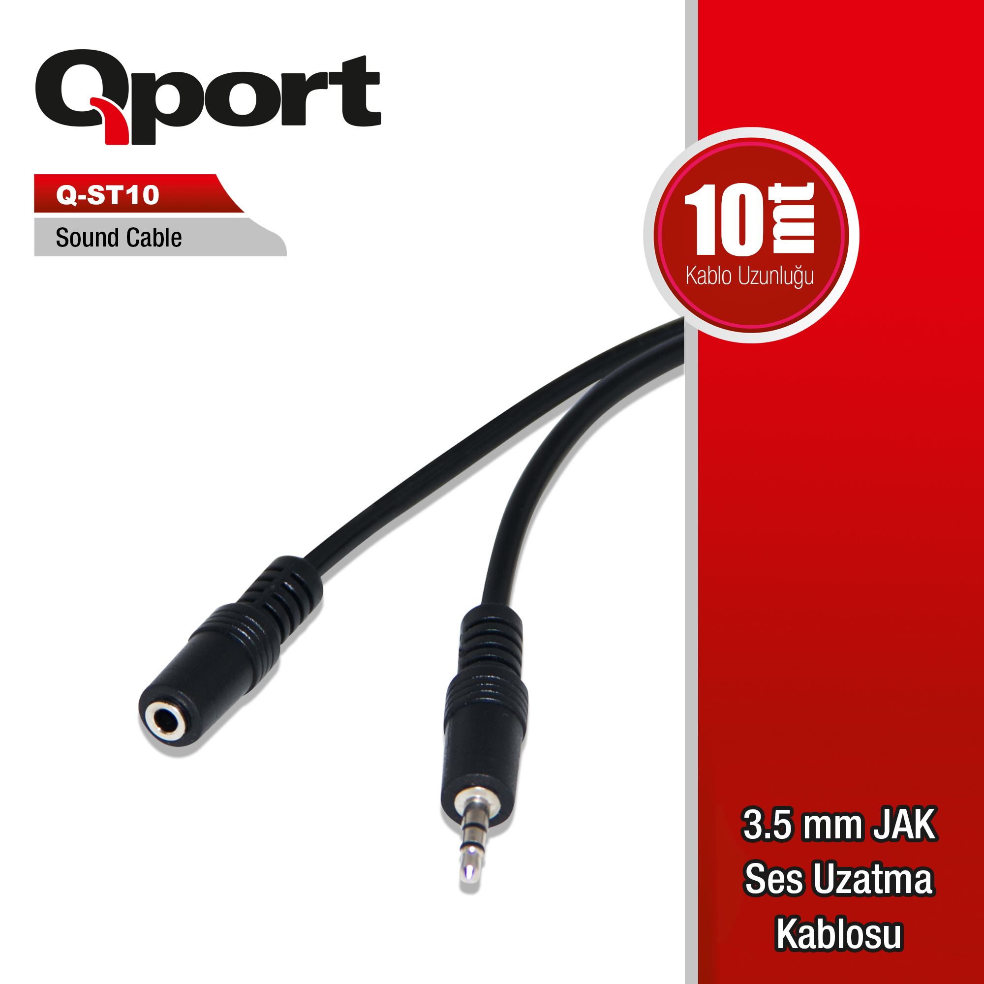QPORT 10 METRE 3.5" SES-STEREO UZATMA KABLOSU (ERKEK-DİŞİ) Q-ST10